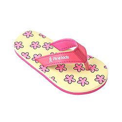 Pine Kids Slip On Flip Flops with Floral Print - Pink & Yellow