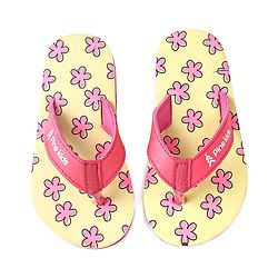 Pine Kids Slip On Flip Flops with Floral Print - Pink & Yellow