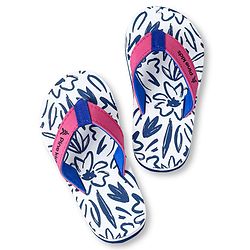 Pine Kids Slip On Flip Flops with Floral Print - White Blue & Pink