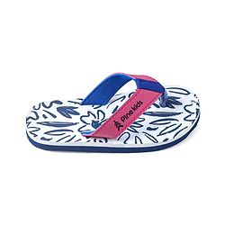 Pine Kids Slip On Flip Flops with Floral Print - White Blue & Pink