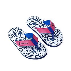 Pine Kids Slip On Flip Flops with Floral Print - White Blue & Pink
