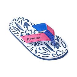 Pine Kids Slip On Flip Flops with Floral Print - White Blue & Pink
