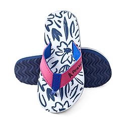 Pine Kids Slip On Flip Flops with Floral Print - White Blue & Pink