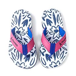 Pine Kids Slip On Flip Flops with Floral Print - White Blue & Pink