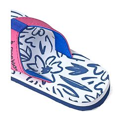 Pine Kids Slip On Flip Flops with Floral Print - White Blue & Pink