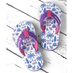 Pine Kids Slip Ons Flip Flops with Beach Theme Print - Blue