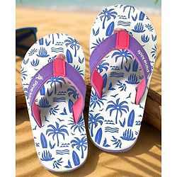 Pine Kids Slip Ons Flip Flops with Beach Theme Print - Blue