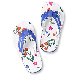 Pine Kids Slip On Flip Flops with Floral Print - White & Blue