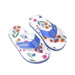 Pine Kids Slip On Flip Flops with Floral Print - White & Blue