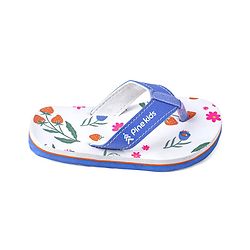 Pine Kids Slip On Flip Flops with Floral Print - White & Blue