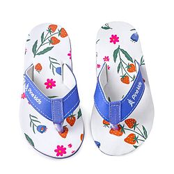Pine Kids Slip On Flip Flops with Floral Print - White & Blue