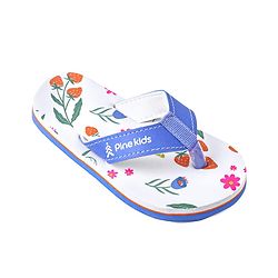 Pine Kids Slip On Flip Flops with Floral Print - White & Blue