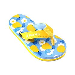 Pine Kids Slip On Flip Flops With Fruit & Floral Print - Yellow & Blue