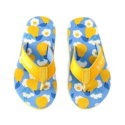 Pine Kids Slip On Flip Flops With Fruit & Floral Print - Yellow & Blue