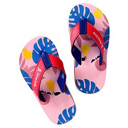 Pine Kids Slip On Flip Flops With Leaf Print - Pink & Blue