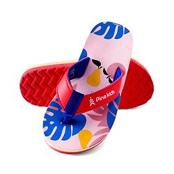 Pine Kids Slip On Flip Flops With Leaf Print - Pink & Blue