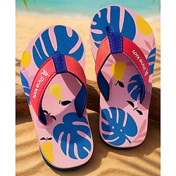 Pine Kids Slip On Flip Flops With Leaf Print - Pink & Blue