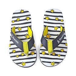 Pine Kids Slip On Flip Flops With Stripes & Star Print - Black & White