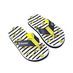 Pine Kids Slip On Flip Flops With Stripes & Star Print - Black & White