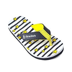 Pine Kids Slip On Flip Flops With Stripes & Star Print - Black & White