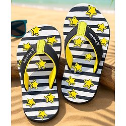 Pine Kids Slip On Flip Flops With Stripes & Star Print - Black & White