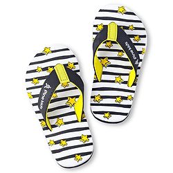 Pine Kids Slip On Flip Flops With Stripes & Star Print - Black & White