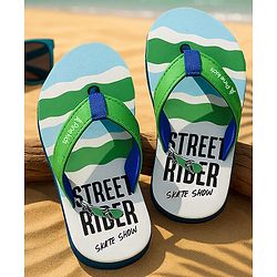 Pine Kids Slip On Flip Flops With Skateboarding Print - Green