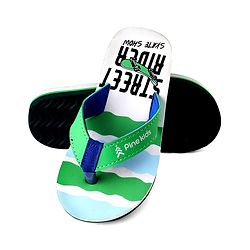 Pine Kids Slip On Flip Flops With Skateboarding Print - Green