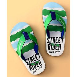Pine Kids Slip On Flip Flops With Skateboarding Print - Green