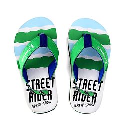 Pine Kids Slip On Flip Flops With Skateboarding Print - Green