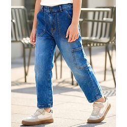 Pine Kids Denim Woven Full Length Washed Jeans with Pockets - Navy Blue