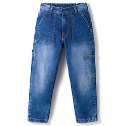 Pine Kids Denim Woven Full Length Washed Jeans with Pockets - Navy Blue
