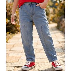 Pine Kids Denim Woven Full Length Washed Jeans - Light Blue