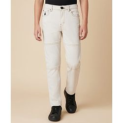 Pine Kids Denim Woven Full Length Solid Coloured Cut & Sew Jeans - White