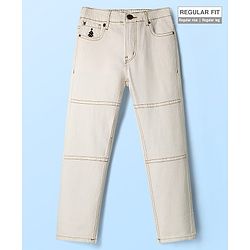 Pine Kids Denim Woven Full Length Solid Coloured Cut & Sew Jeans - White
