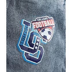 Pine Kids Denim Woven Full Length Washed Jeans with Football Text Print - Light Blue