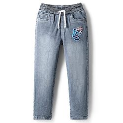 Pine Kids Denim Woven Full Length Washed Jeans with Football Text Print - Light Blue