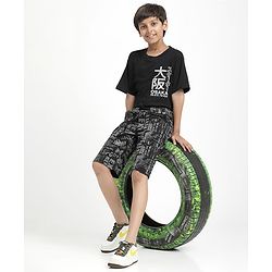 Pine Kids Woven Mid Calf Printed Washed Denim Jeans - Black