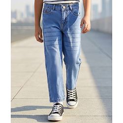 Pine Kids Denim Woven Full Length Washed Jeans - Light Blue
