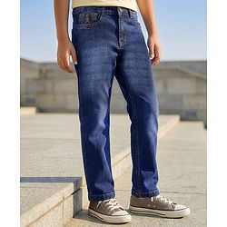 Pine Kids Denim Woven Full Length Washed Jeans - Navy Blue
