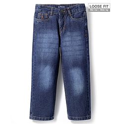 Pine Kids Denim Woven Full Length Washed Jeans - Navy Blue