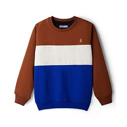Pine Kids Cotton Knit Full Sleeves Solid Color Pullover Cut & Sew Sweatshirt - Blue & Brown