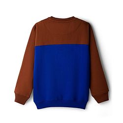 Pine Kids Cotton Knit Full Sleeves Solid Color Pullover Cut & Sew Sweatshirt - Blue & Brown