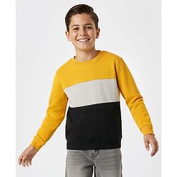 Pine Kids Cotton Knit Full Sleeves Solid Color Pullover Cut & Sew Sweatshirt - Yellow & Black