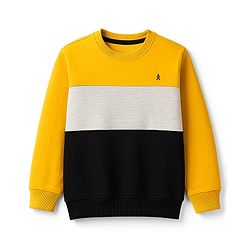 Pine Kids Cotton Knit Full Sleeves Solid Color Pullover Cut & Sew Sweatshirt - Yellow & Black