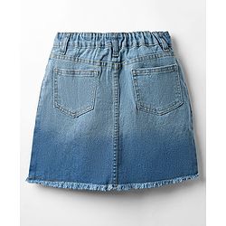 Pine Kids Woven Above Knee Length Washed Denim Skirt With Ombre Effect & Heart Embroidery - Blue