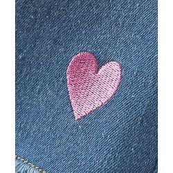Pine Kids Woven Above Knee Length Washed Denim Skirt With Ombre Effect & Heart Embroidery - Blue