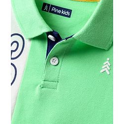Pine Kids Cotton Knit Half Sleeves Cut & Sew Polo T-Shirt with Limitless Text Print - Light Green
