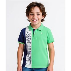 Pine Kids Cotton Knit Half Sleeves Cut & Sew Polo T-Shirt with Limitless Text Print - Light Green
