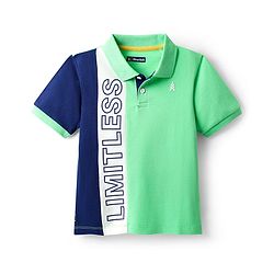 Pine Kids Cotton Knit Half Sleeves Cut & Sew Polo T-Shirt with Limitless Text Print - Light Green